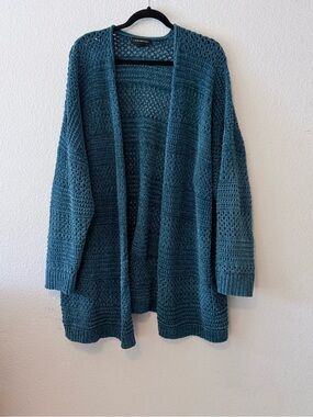 Lane Bryant Teal Open-Front Crochet Knit Cardigan Sweater